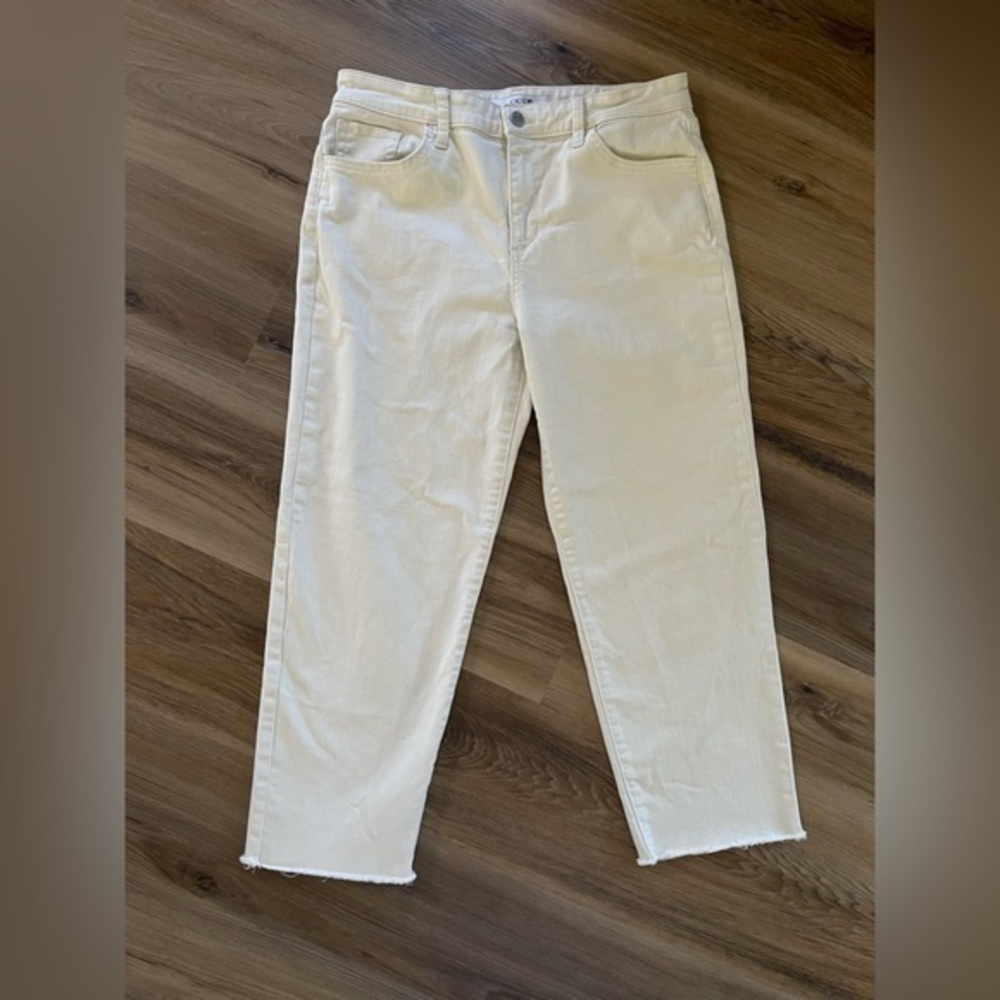 Joe’s Jeans Ecru Cream Off White Straight Leg Denim Frayed Hem Ankle Size 29